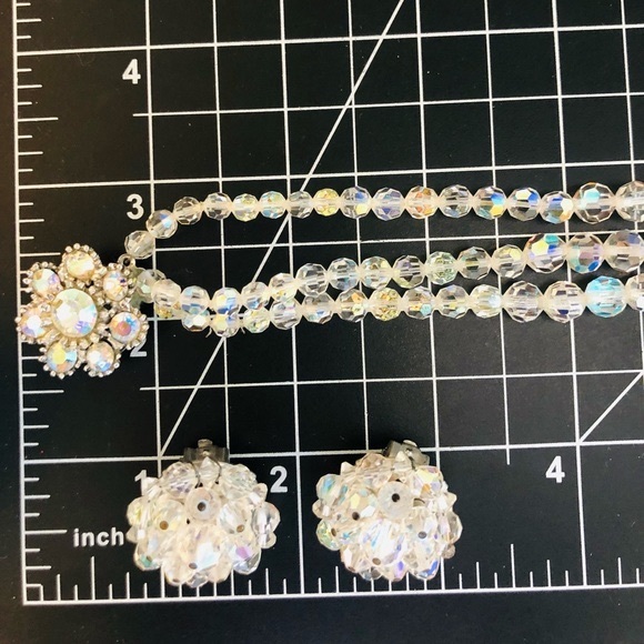 Vintage Deco GORGEOUS Aurora Borealis Rhinestone Necklace Earrings - Picture 10 of 15